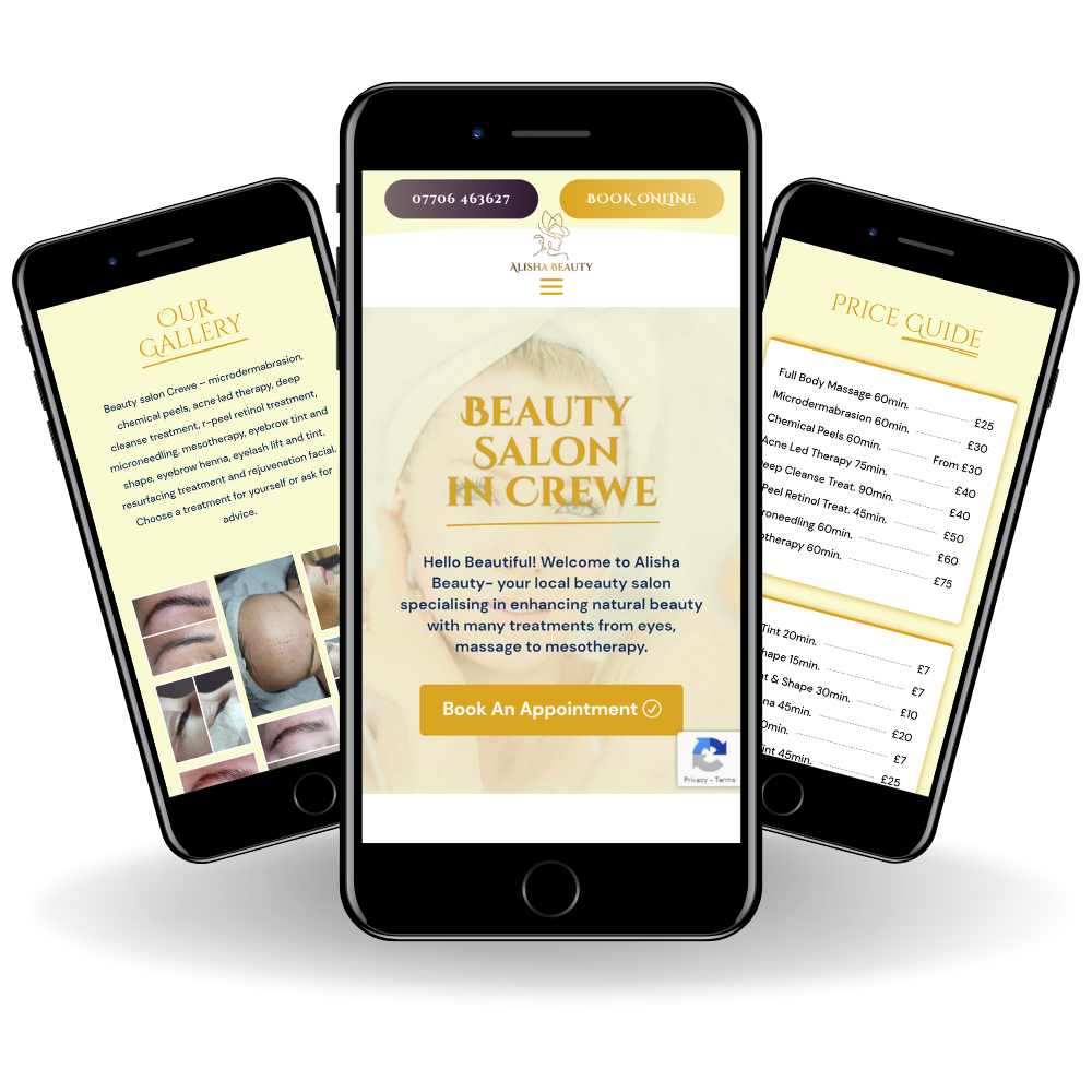 Strona Internetowa dla Salonu Kosmetycznego w Anglii wersja mobilna
